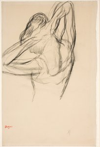 Bailarina arreglándose el cabello; medio cuerpo en perfil hacia la izquierda, medio de espaldas de Edgar Degas