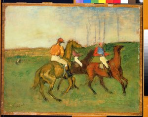 Jinetes y caballos de carrera, c.1890-95 de Edgar Degas