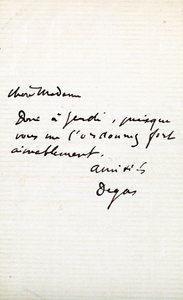 Carta del artista a Berthe Morisot (1841-95) de Edgar Degas