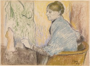 Madame Henri Rouart en un sillón ante una mesita con una estatuilla de Tanagra de Edgar Degas