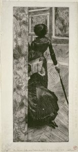 Mary Cassatt en la Galería de Pinturas del Louvre, 1879-80 de Edgar Degas