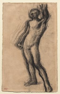 Hombre desnudo de pie, con la mano izquierda levantada de Edgar Degas