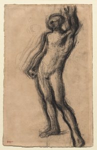 Hombre desnudo de pie, con la mano izquierda levantada, c. 1900 de Edgar Degas