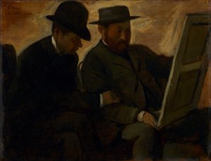 Paul Lafond y Alphonse Cherfils examinando una pintura, c.1878-1880 de Edgar Degas