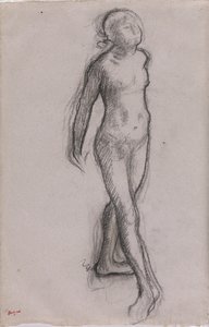 Estudio de una bailarina desnuda, c.1878-79 (carboncillo y rotulador negro sobre papel) de Edgar Degas