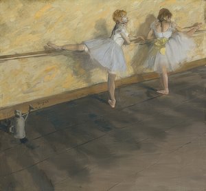 Bailarinas practicando en la barra de Edgar Degas