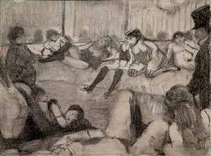 El Salón. 1879. Monotipo con tinta negra, realzado con pastel