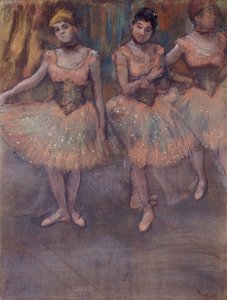 Tres Bailarinas antes de la Práctica, c.1880 de Edgar Degas