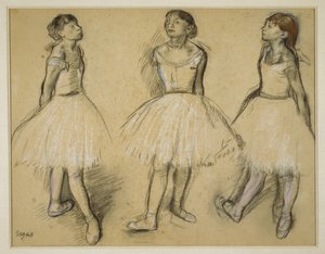Tres estudios de una bailarina en cuarta posición de Edgar Degas