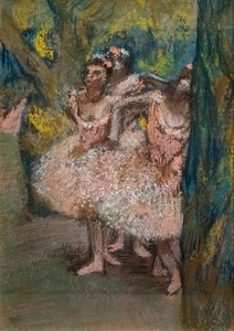 Tres bailarinas con faldas de color salmón de Edgar Degas