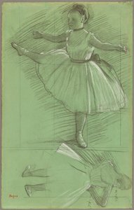 Dos estudios de bailarinas, c.1873 (tiza blanca y negra sobre papel verde) de Edgar Degas
