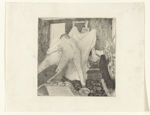 Una mujer sale del baño y su esposa le entrega la toalla
La Sortie du Bain de Edgar Degas