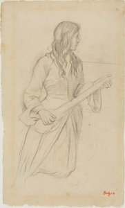 Joven tocando una mandolina, estudio para el retrato de la señorita Fiocre en el ballet "La Source" de Edgar Degas