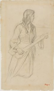 Joven tocando una mandolina, estudio para el retrato de la señorita Fiocre en el ballet "La Source" de Edgar Degas