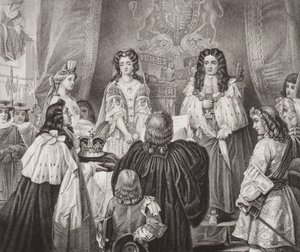 La corona ofrecida a Guillermo y María por los Lores y Comunes en Whitehall, 12 de febrero de 1689, de 