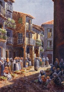 Norte de España: Béjar, un rincón en la plaza del mercado (litografía en color) de Edgar T. A. Wigram