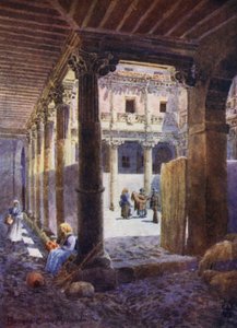 Norte de España: Burgos, Patio de la Casa de Miranda (litografía en color) de Edgar T. A. Wigram