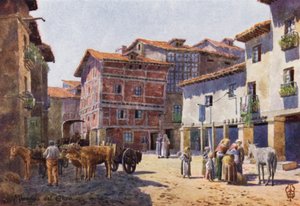 Norte de España: Miranda del Ebro, Un rincón en el pueblo (litografía en color)