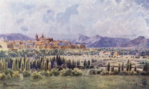 Norte de España: Pamplona, del camino a la frontera (litografía en color) de Edgar T. A. Wigram