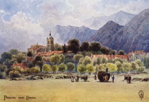 Norte de España: Pasana, un pueblo de la montaña asturiana (litografía en color)