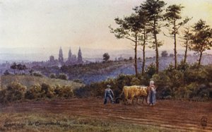 Norte de España: Santiago de Compostela, Desde el Camino de Lugo (litografía en color)