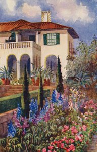 Un rincón del jardín de Villa Arcadia, Johannesburgo (litografía en color) de Edith Struben