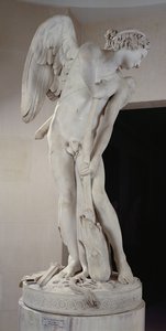 Cupido tallando su arco del garrote de Hércules