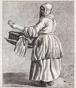 La vendedora de manzanas asadas - Pequeño oficio de París (Estudios tomados del pueblo bajo, o los Gritos de París) - grabado por Edme Bouchardon (1698-1762) de Edmé Bouchardon