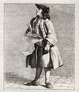 El pregonero de los números ganadores (Lotería) - Pequeño oficio de París (Études prises dans le bas Peuple, ou les Cris de Paris) - grabado por Edme Bouchardon (1698-1762) de Edmé Bouchardon