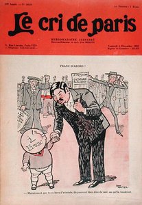 Franc First", Pierre Laval (1883-1945) con el Petit Franc, caricatura de la revista "Le Cri de Paris".