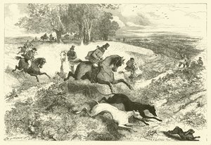 Caza de liebres en Inglaterra (grabado) de Edmond (after) Morin