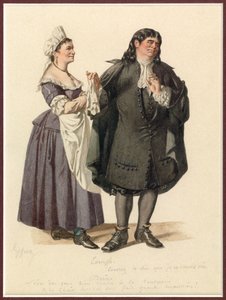 Retrato de Dorine y Tartufo, c.1870 (acuarela) de Edmond Aime Florentin Geffroy