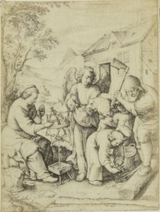 Fotoreproductie van de gravure La puerta de fichas Hieronymus Wierix Chips (título en el objeto) de Edmond Fierlants