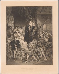 El rey Antonio de Borbón mostrando a su hijo recién nacido Enrique IV
La Naissance de Henri IV (título en el objeto) de Edmond Joseph Ramus
