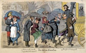 Una estación de ómnibus bajo la lluvia - dibujo humorístico de Lavrate, circa 1880 de Edmond Lavrate