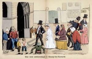 Caricatura sobre la sociedad francesa por Lavrate: una boda aristocrática en Coussy les Cornards. 1880