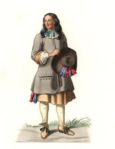 Campesino francés del siglo XVII, después de un grabado de 1679, por Jean Saint Jean - Litografía de una ilustración de Edmond Lechevallier-Chevignard (1825-1902), de 