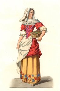 Campesino francés del siglo XVII, de un grabado de Jean Saint Jean - Litografía de una ilustración de Edmond Lechevallier-Chevignard (1825-1902), de 