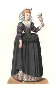 Mujer francesa bajo el reinado del rey Enrique III (1551-1589), de una ilustración de Edmond Lechevallier-Chevignard, de 
