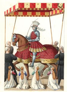 Rey Luis XII de Francia (1462-1515), después de una miniatura de Jean Marot (o Desmarets, circa 1450-circa 1526) - Litografía de una ilustración de Edmond Lechevallier-Chevignard (1825-1902), de "trajes históricos del siglo XVI" de Edmond Lechevallier Chevignard