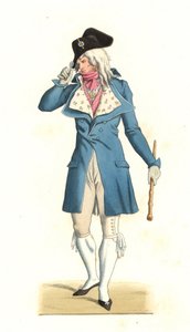Joven francés nacido en la moda de los Increíbles del siglo XVIII, después de una pintura de Carle Vernet (1758-1836) - Litografía de una ilustración de Edmond Lechevallier-Chevignard (1825-1902), de 
