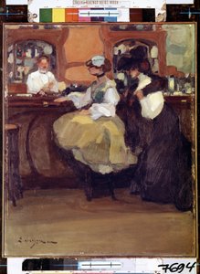 Belle Epoque: ""El bar Tabarin"" Clientes en el mostrador de la sala de revisión (Bal) en el barrio Pigalle de París. Pintura de Edmond Lempereur (1876-1909) 1905 Museo del Hermitage, San Petersburgo (San Petersburgo) de Edmond Lempereur