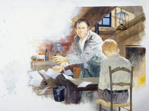 La biblioteca de Stardi, de Corazón, de Edmondo De Amicis, dibujo