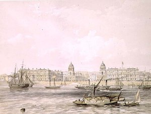 Hospital de Greenwich, grabado por Thomas Picken, publicado en 1852 por Lloyd Bros. & Co. de Edmund (after) Walker