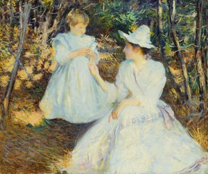 Madre e hijo en el bosque de pinos de Edmund Charles Tarbell