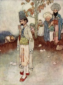 Adoptó un disfraz adecuado a su propósito, ilustración de "Alí Babá y los cuarenta ladrones". de Edmund Dulac