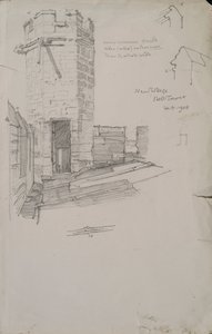Boceto de la Torre de la Campana en New College, mostrando detalle del techo de plomo, 1908 lápiz sobre papel