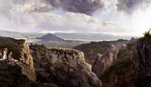Las rocas de Elbor mirando hacia Glastonbury, con el artista, E.J. Niemann