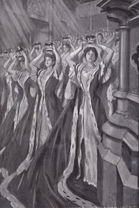 Damas poniéndose sus coronas en la coronación de la Reina Alexandra, consorte del Rey Eduardo VII, Abadía de Westminster, Londres de Edmund Joseph (after) Sullivan