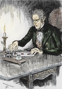 El Dr. Jekyll cierra la carta en la que confiesa ser Mr Hyde el asesino, Ilustración de Edmund Joseph Sullivan (1869-1933) para la novela L